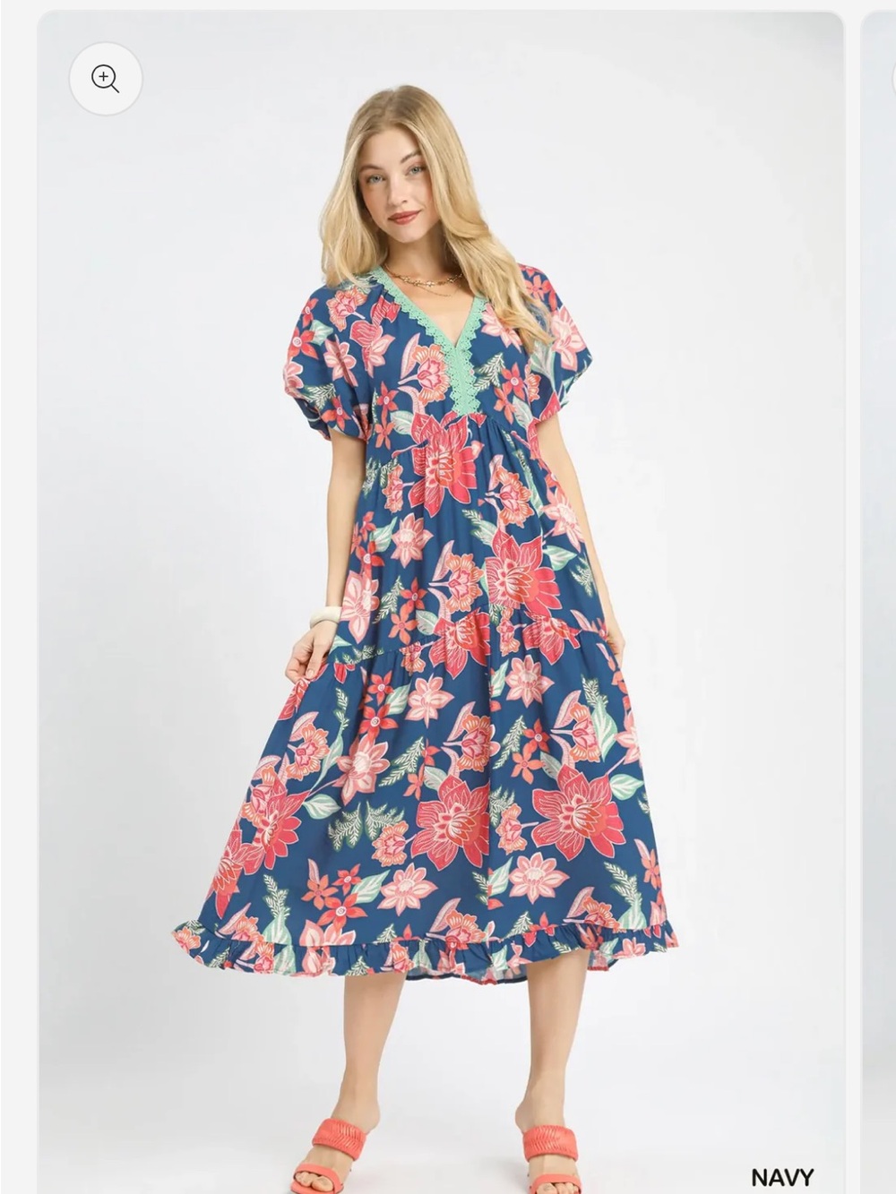 Umgee Navy Floral Maxi Dress with Pink & Coral Blooms. New with tags.